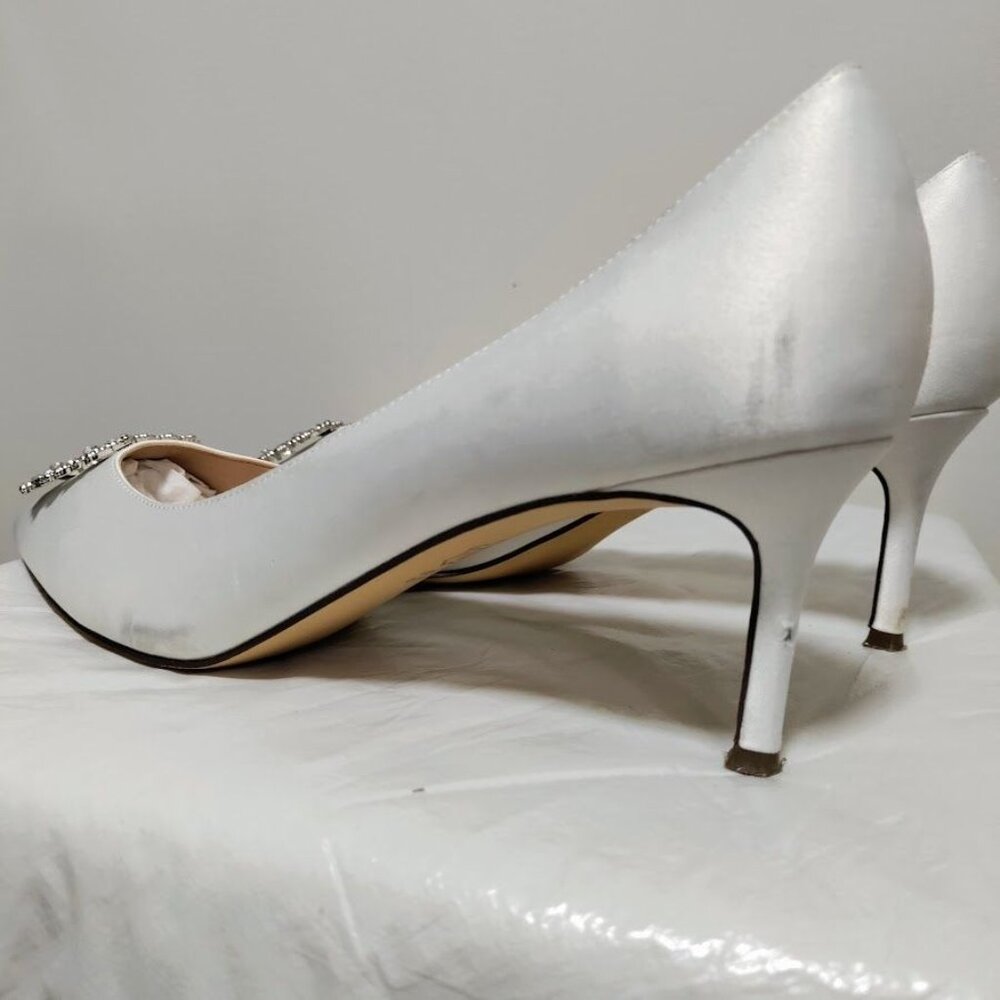 Nina Neya Satin Mid-Heel Wedding Dainty Lux Twee Pump W/ Jeweled Buckle Ivory 10 - Picture 6 of 13
